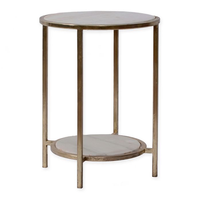 2 Tier Marble Side Table In White Gold Bed Bath Beyond