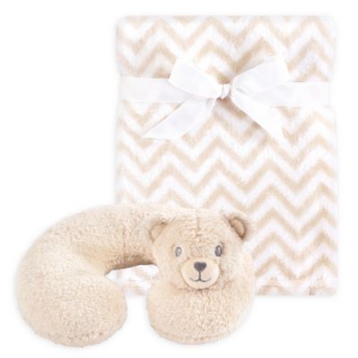 Hudson Baby&reg; Tan Bear Neck Pillow and Blanket Set