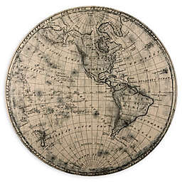 Wadou World Map 23.62-Inch Round Framed Wrapped Canvas Wall Art