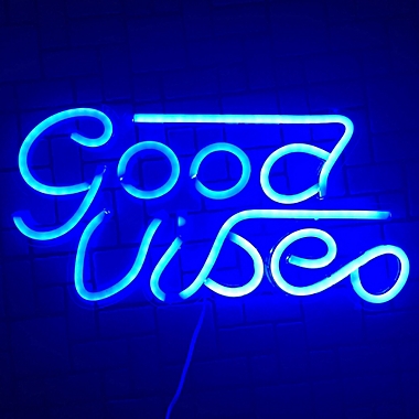 Art Neon 8.15-Inch x 16.1-Inch &quot;Good Vibes&quot; Wall Light in Blue. View a larger version of this product image.