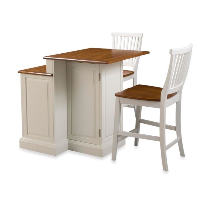 Home Styles Woodbridge Two Tier Kitchen Island Two Stools In White Bed Bath Beyond