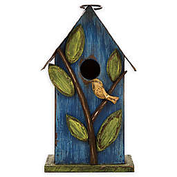 Glitzhome Solid Wood Birdhouse with Leaves in Blue