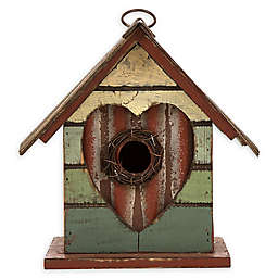 Distressed Solid Wood Multicolor Birdhouse with Heart