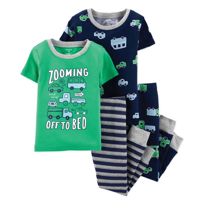 carter's® Toddler 4Piece Cars SnugFit Cotton Pajama Set in Green/Navy