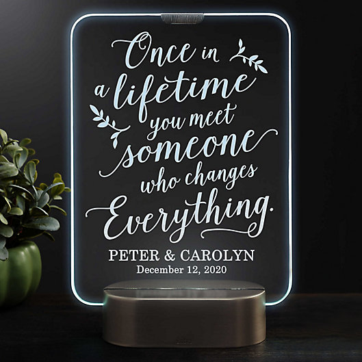 Alternate image 1 for Once In A Lifetime Personalized Wedding Light Up LED Glass Keepsake