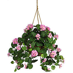 Nearly Natural Geranium Silk Plant Hanging Basket in Pink