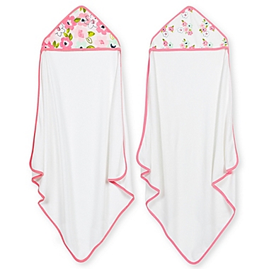 Just Born&reg; 2-Pack Blossom Hooded Towels in Pink. View a larger version of this product image.