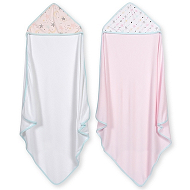 Just Born&reg; 2-Pack Love and Sugar Hooded Towels in Pink. View a larger version of this product image.