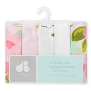 Just Born&reg; 10-Pack Blossom Washcloths in Pink. View a larger version of this product image.