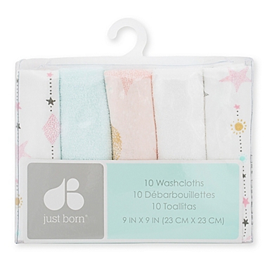 Just Born&reg; 10-Pack Love and Sugar Washcloths in Pink. View a larger version of this product image.
