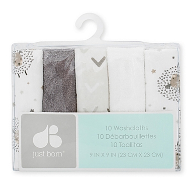 Just Born&reg; 10-Pack Counting Sheep Washcloths in Grey. View a larger version of this product image.