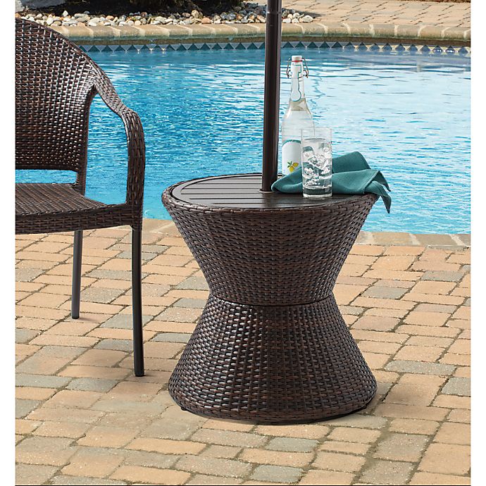 Barrington Wicker Side Table With, How To Put Umbrella Hole In Table
