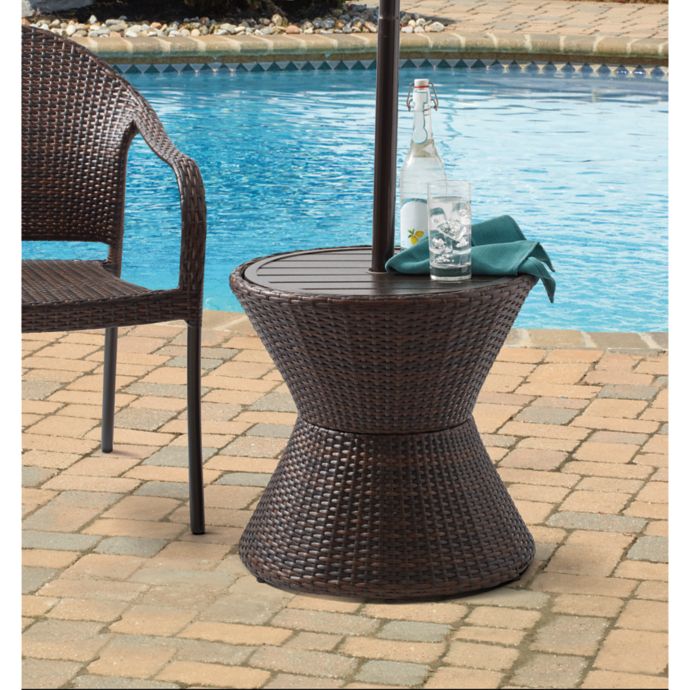 Barrington Wicker Side Table With Umbrella Hole In Brown Bed Bath Beyond