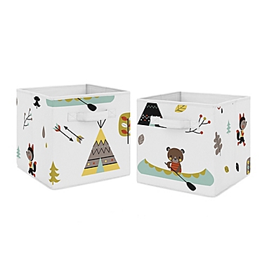 Sweet Jojo Designs&reg; Outdoor Adventure Nature Fabric Storage Bin in Aqua/Yellow (Set of 2). View a larger version of this product image.
