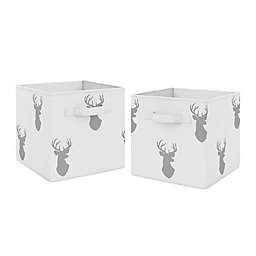 Sweet Jojo Designs® Woodland Deer Fabric Storage Bins in Grey/White (Set of 2)
