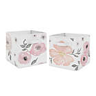 Alternate image 0 for Sweet Jojo Designs Watercolor Floral Fabric Storage Bins in Pink/Grey (Set of 2)