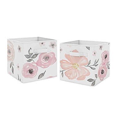 Sweet Jojo Designs Watercolor Floral Fabric Storage Bins in Pink/Grey (Set of 2). View a larger version of this product image.