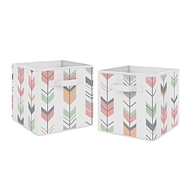 Sweet Jojo Designs Mod Arrow Fabric Storage Bins in Mint/Coral (Set of 2). View a larger version of this product image.