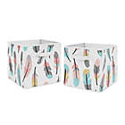 Alternate image 0 for Sweet Jojo Designs&reg; Feather Fabric Storage Bins in Turquoise/Coral (Set of 2)