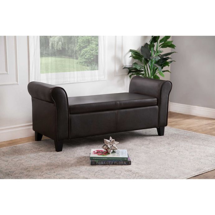 Abbyson Living Easton Storage Ottoman Bench In Dark Brown Bed