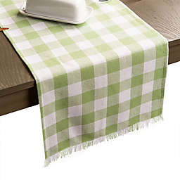 Design Imports Heavyweight Fringed Check Table Runner in Bright Green