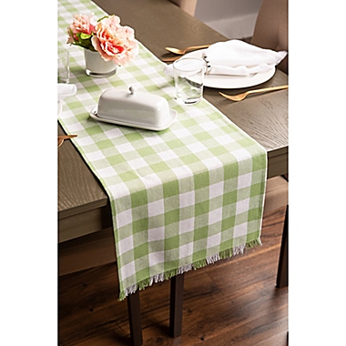 Design Imports Heavyweight Fringed Check 72-Inch Table Runner in Bright Green. View a larger version of this product image.