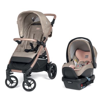 black and rose gold travel system