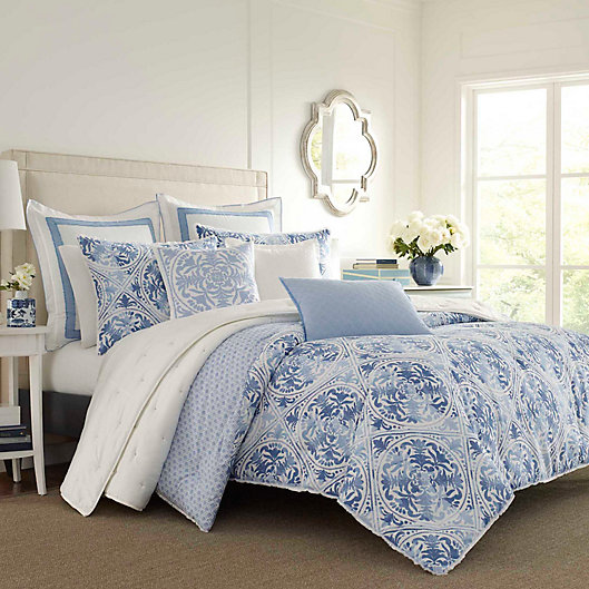 Laura Ashley Mila Blue Comforter Set, Light Blue Comforter Sets Full