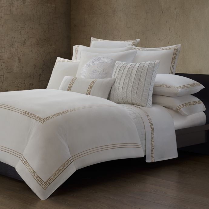 Natori Ming Fretwork Duvet Cover - White/Champagne | Bed ...