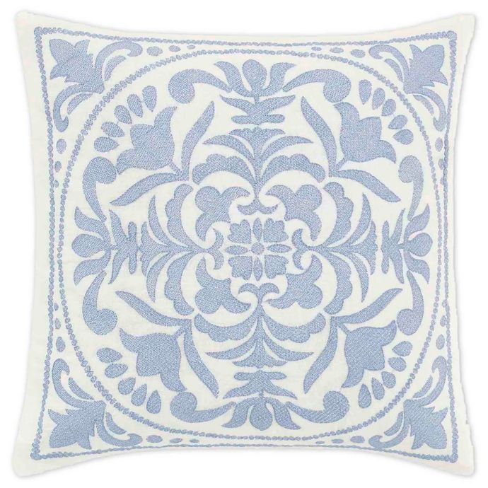 Laura Ashley Mila Blue Embroidered Medallion Throw Pillow Bed