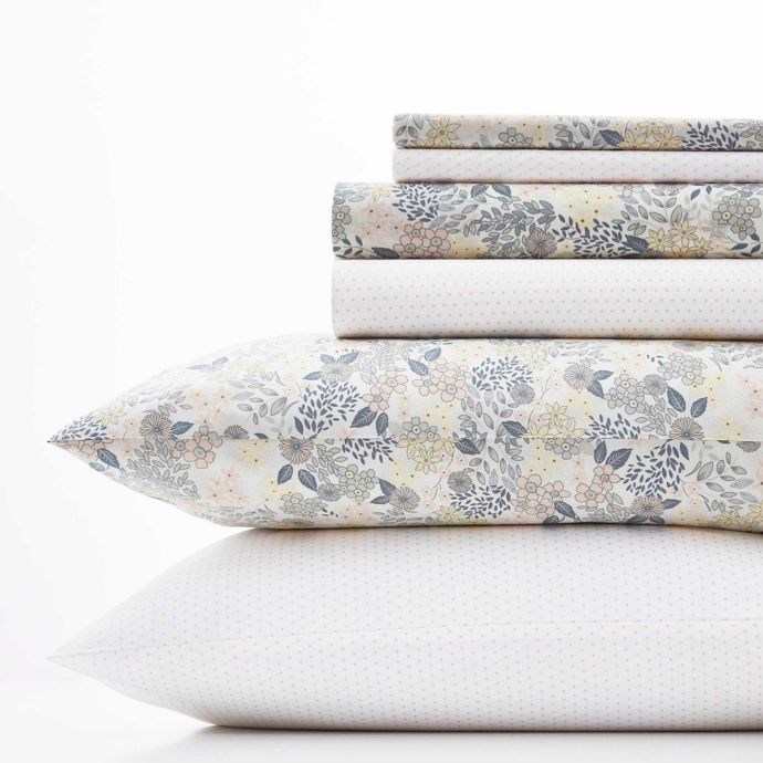 Laura Ashley® Sugar Almond Floral/Dots Blush Sheet Set Bed Bath & Beyond
