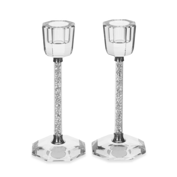 Oleg Cassini Crystal Diamond Candle Holders (Set of 2 ...
