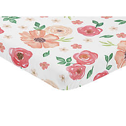 Sweet Jojo Designs® Watercolor Floral Mini Fitted Crib Sheet in Peach/Green