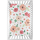 Alternate image 1 for Sweet Jojo Designs&reg; Watercolor Floral Mini Fitted Crib Sheet in Peach/Green