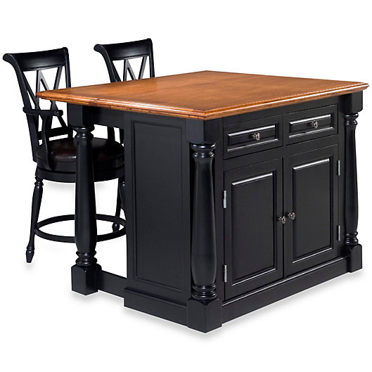 Alternate image 1 for Home Styles Monarch 3-Piece Kitchen Island with Oak Top and Two Stools