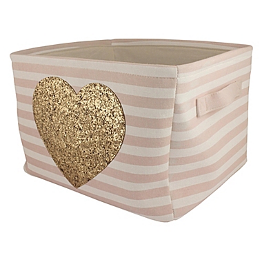 Bee &amp; Coco Gold Heart Laundry Basket in Pink Stripes. View a larger version of this product image.