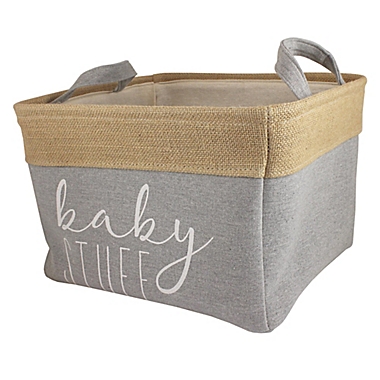 Bee &amp; Coco &quot;Baby Stuff&quot; Storage Bin in Grey Linen and Burlap. View a larger version of this product image.
