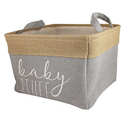Bee & Coco "Baby Stuff" Storage Bin in Grey Linen and Burlap