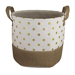 Bee & Coco Round Storage Bin in Ivory with Gold Metallic Polka Dots