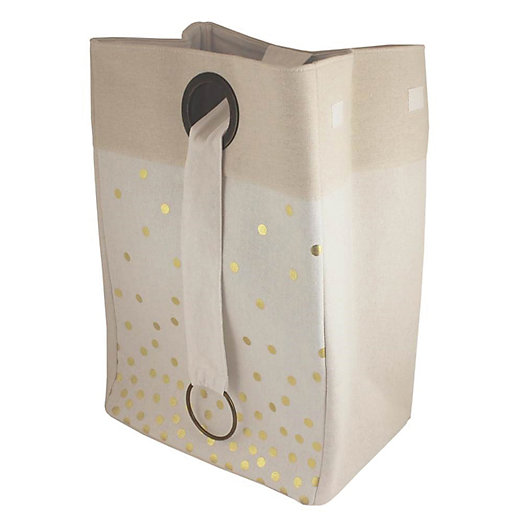 Alternate image 1 for Bee & Coco Round Collapsible Hamper in Ivory with Gold Metallic Polka Dots