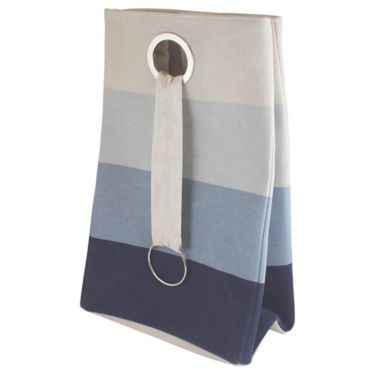 Bee &amp; Coco Collapsible Hamper in Blue Ombre Stripe. View a larger version of this product image.