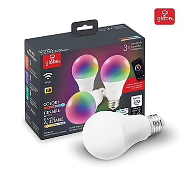 Globe Electric Smart Wi-Fi 3-Pack 60-Watt Equivalent A19 Color Changing Tunable LED Bulb in White. View a larger version of this product image.