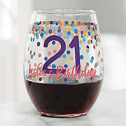 Confetti Cheers Personalized Birthday Stemless Wine Glass
