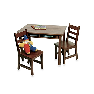 Lipper International Child&#39;s Rectangle Table with Shelves & Chairs Set in Walnut. View a larger version of this product image.