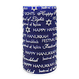 Embossed 6-Inch Hanukkah Script Pillar Candle in Blue