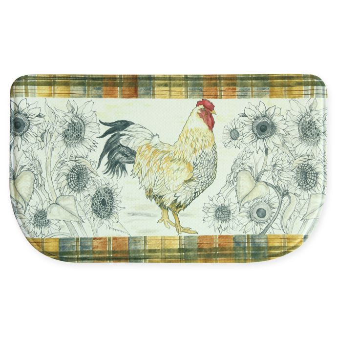 Bacova Rooster Sunflower Memory Foam Kitchen Mat In Grey Yellow