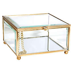 Home Details Small Mirrored Bottom Square Keepsake Box in Gold