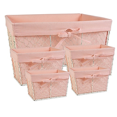 Design Imports Farmhouse Chicken Wire Baskets in Blush (Set of 5). View a larger version of this product image.