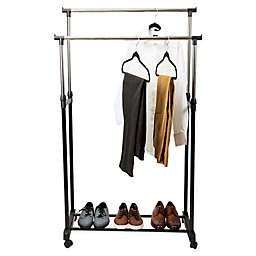 Simplify Adjustable-Height Rolling Double-Tier Garment Rack in Black