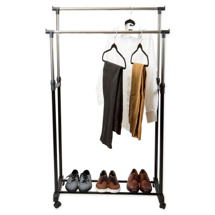 Simplify Adjustable Height Rolling Double Tier Garment Rack In Black Bed Bath Beyond